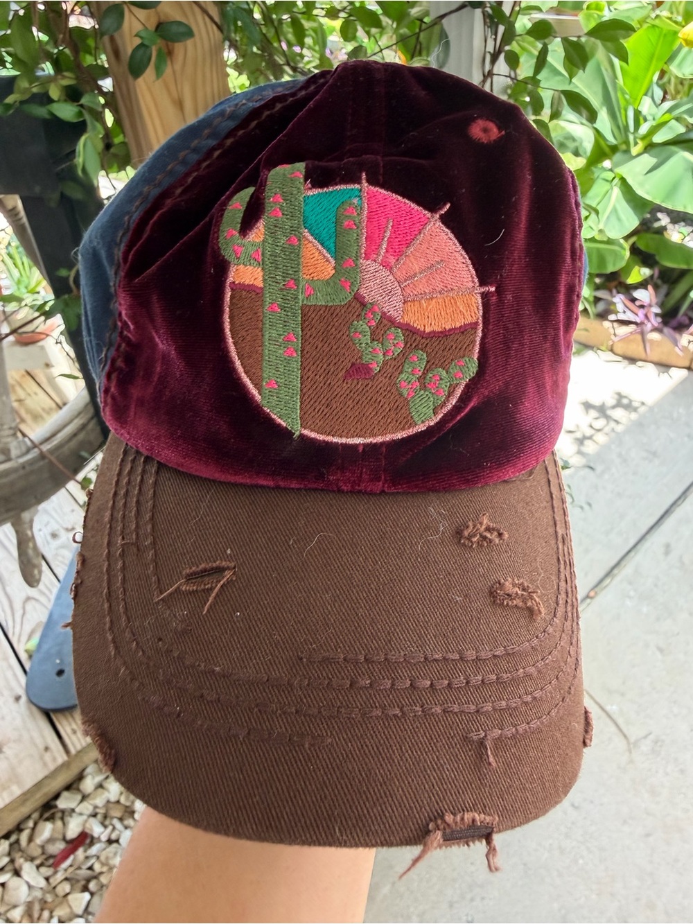 Catchfly Velvet Cactus Patch Trucker Hat - Burgundy & Brown